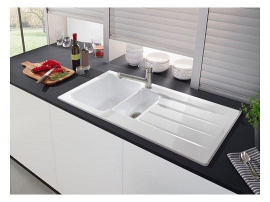 V&B Spüle Architectura 60 XR mit Ablaufgarnitur, rund mit Handbetätigung, stone white CeramicPlus