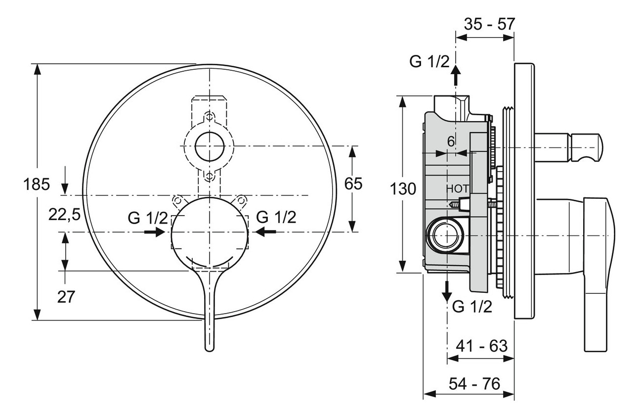 Ideal-Standard Fertigmontageset Melange für UP-Wannen-Einhebelmischer, verchromt