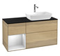 V&B Waschtisch-Unterschrank Finion 120cm, Abdeckplatte black matt, Regal White matt lacquer, Oak Veneer