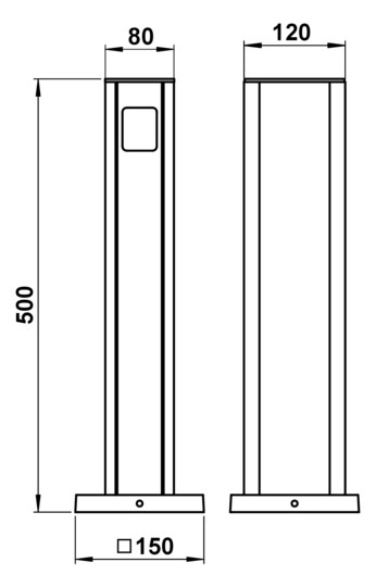 Steckdosensäule Metall sw 2Steckd IP44 500x80x120mm