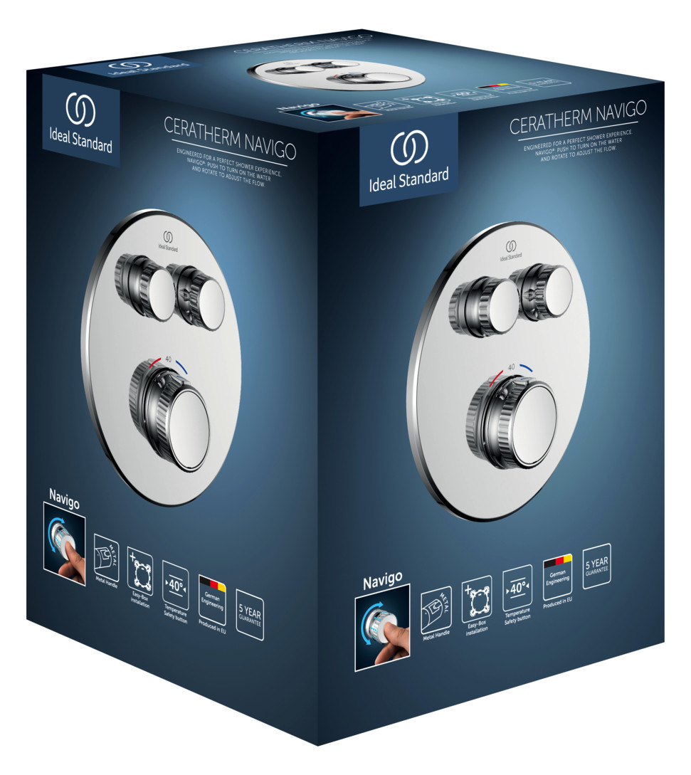 Ideal-Standard Fertigmontageset CeraTherm Navigo rund, 2 Entnahmen, für UP-Brausethermostat, Chrom Ideal-Standard Fertigmontageset CeraTherm Navigo rund, 2 Entnahmen, für UP-Brausethermostat, Chrom