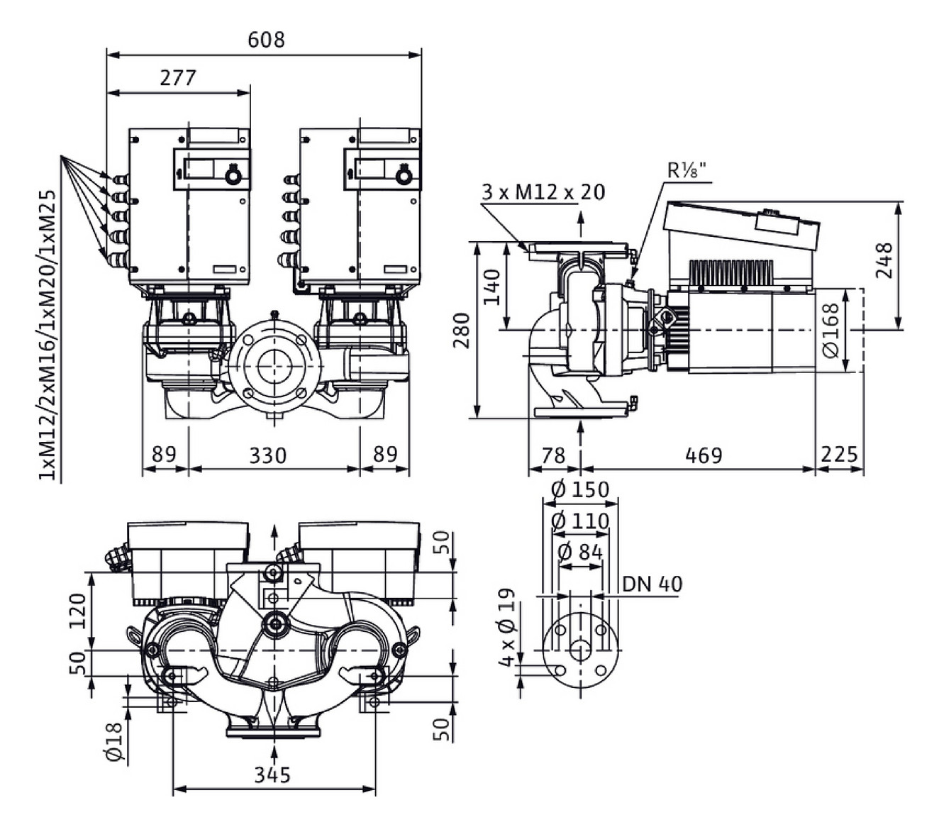 Wilo Trockenläufer-Hocheffizienz-Doppelpumpe Stratos GIGA-D 40/1-45/3,8-R1, ohne Differenzdruckgeber Wilo Trockenläufer-Hocheffizienz-Doppelpumpe Stratos GIGA-D 40/1-45/3,8-R1, ohne Differenzdruckgeber
