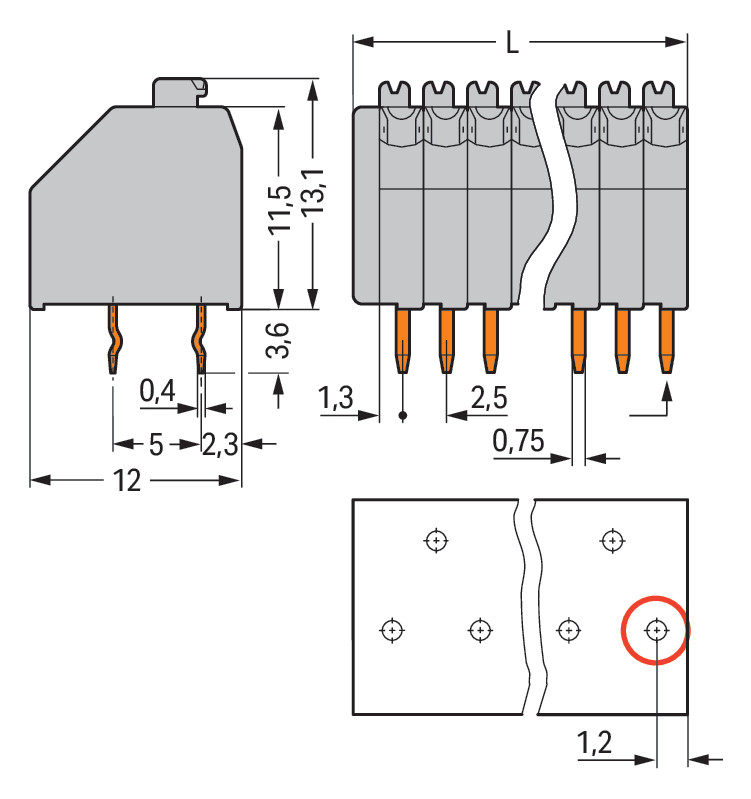 Printklemme 6f 1re or Serie 250 RM=2,5 Steckklemmanschluss/Lötanschluss
