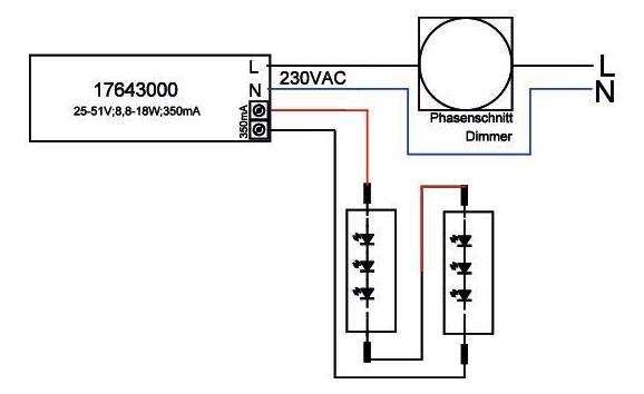 LED-Steuerung 8,75-18W 350mA 51,4V IP20 dim Dimmung Phasenabschnitt Kstgeh dyn