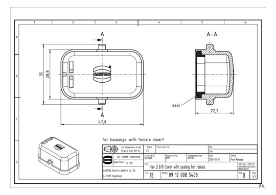 HART HAN Q 8/0 ABDECKKAPPE M 09120085408 