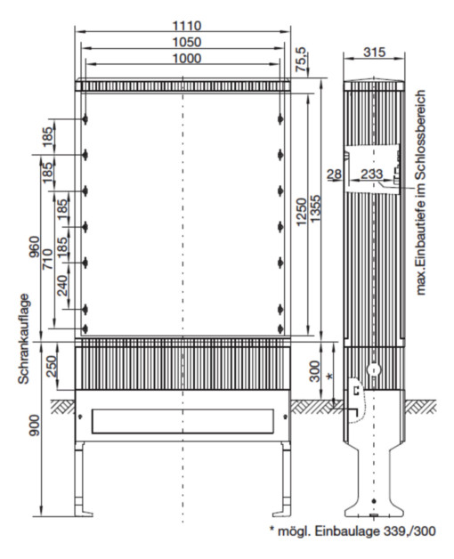 Standgehäuse GFK IP44 B1110xH1355xT315mm ET315mm m.MPL geschl