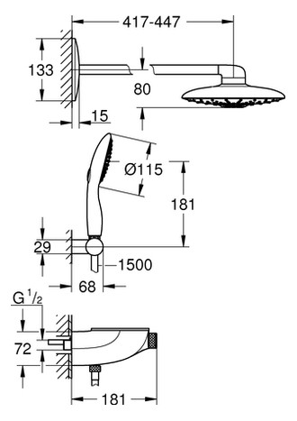 GROHE Duschsystem Rainshower SmartControl Duo 360 mit AP-Thermostat, Auf-/Unterputz Kombination, moon white