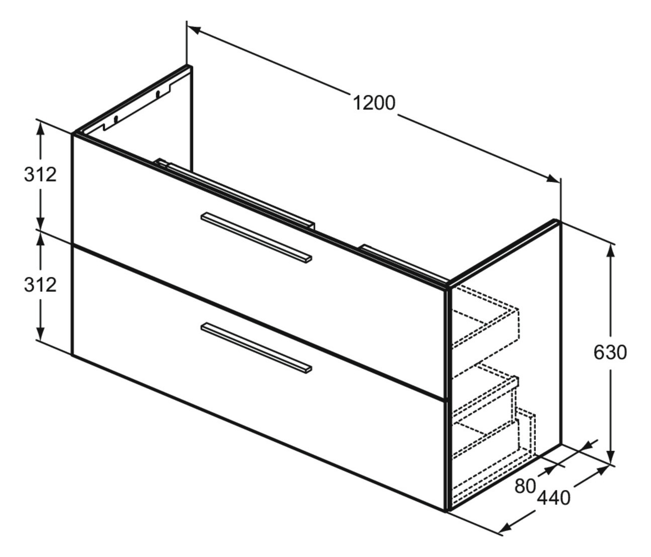 Ideal-Standard Möbelwaschtisch-Paket i.life A 124x46x64,5cm, 1 Hahnloch, Griff Chrom gebürstet, coffee oak