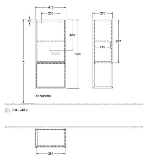 V&B Seitenschrank Wandbeleuchtung Finion 41,8cm, rechts, Regal unten Olive Matt, Anthracite matt