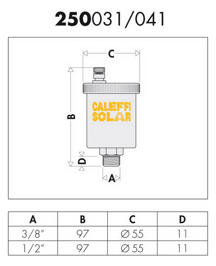 Caleffi Solar-Schnellentlüfter 3/8" AG mit Absperrkugelhahn, verchromt, automatisch max. Abblasedruck 5 bar