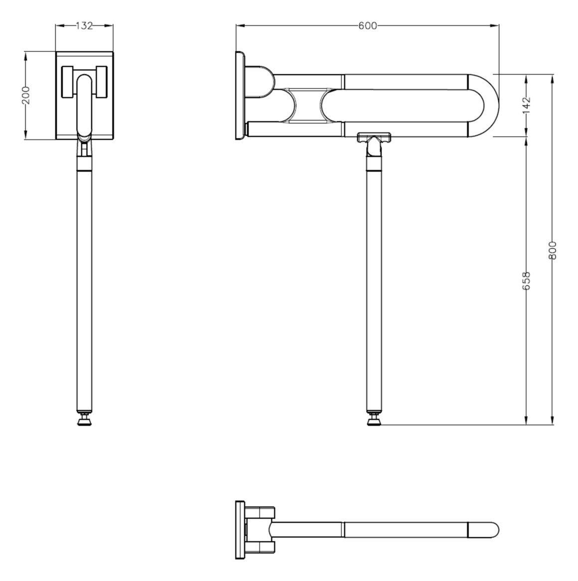 Normbau Stützklappgriff Nylon Care 800mm, 600 mm, weiß