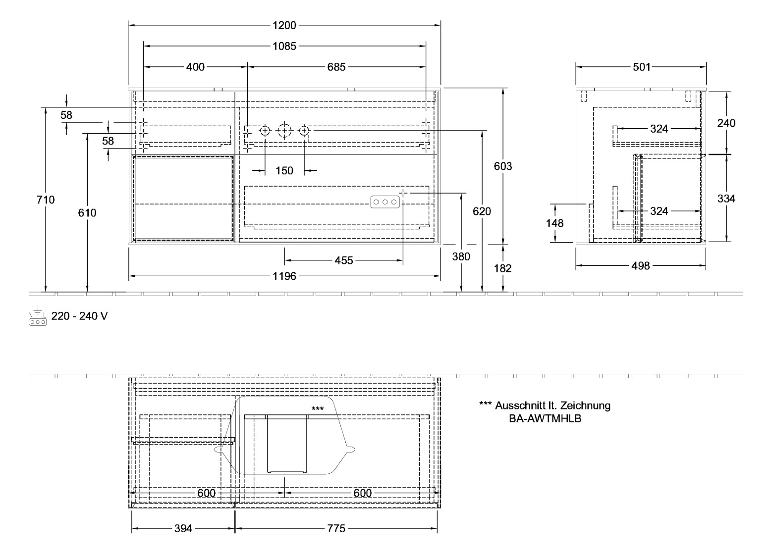 V&B Waschtisch-Unterschrank Finion 120cm, Abdeckplatte white matt, Regal links Olive Matt Lacquer, Glossy white lacquer