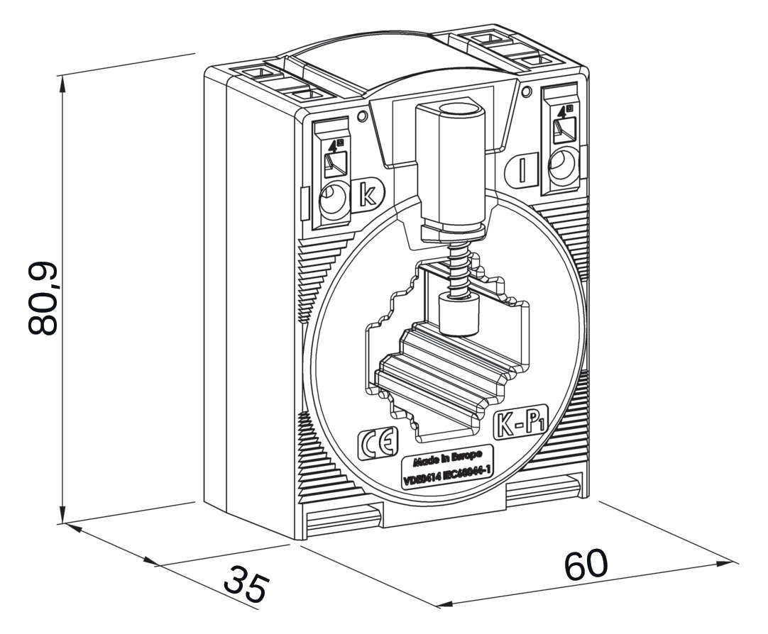 Aufsteckstromwandler Kl&#x3D;0,5 500A/5A 5VA m.Berührungss Schnappbef Steckanschl