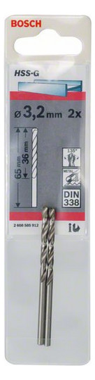 Metallbohrer Ø3,2mm zyl.Steckachse 36/3,2mm f.Edelstahl f.Stahl