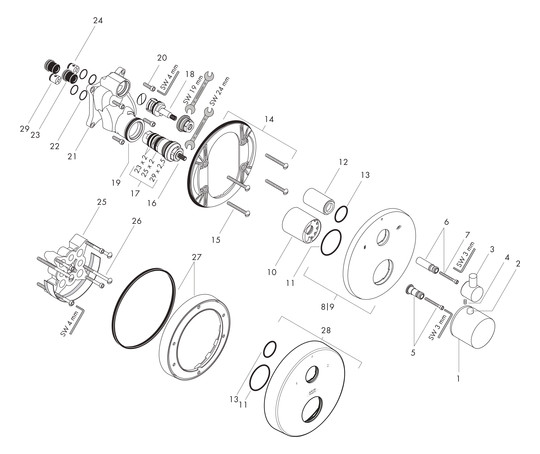 hansgrohe Fertigmontageset Axor Uno UP-Thermostat, mit Ab- und Umstellventil, chrom