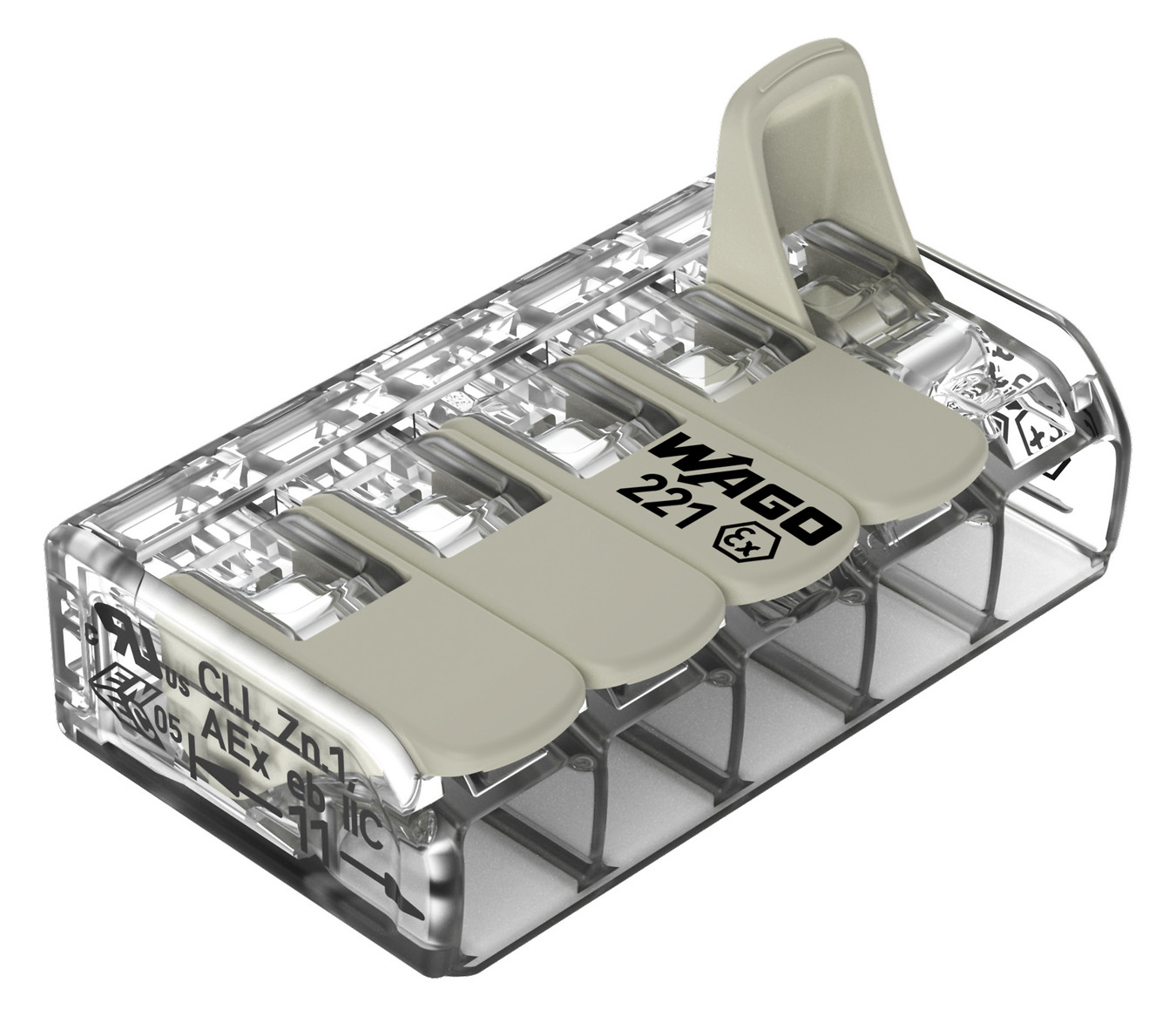Steckklemme 5f 450V 32A Serie 221 0,14-4qmm m.BetätiHebel f.Massivleiter