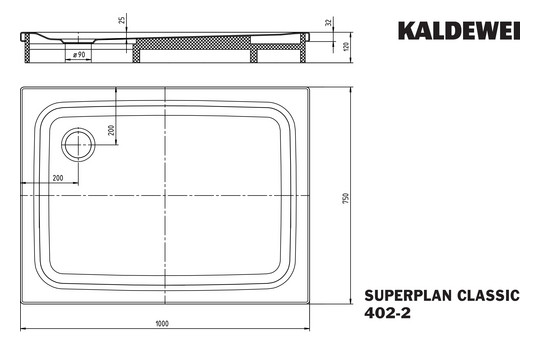 Kaldewei Duschwanne SUPERPLAN CLASSIC 402-2 75x100x2,5cm, mit Träger, Vollantislip, pergamon