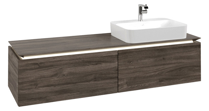 V&B Waschtischunterschrank Legato 160x38x50cm, Waschtisch rechts, mit LED-Beleuchtung, Stone Oak