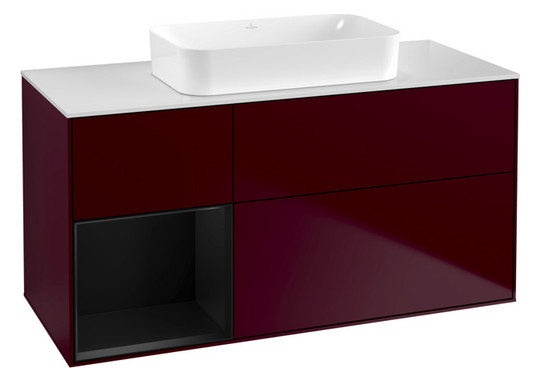V&B Waschtisch-Unterschrank Finion 120x60,3x50,1cm, Regal links Black matt lacquer, Peony Matt