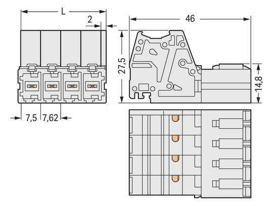 Verbindungsklemme 5p lgr Serie 831 41A 0,5-10qmm Thermopl 7,62mm Federzugans