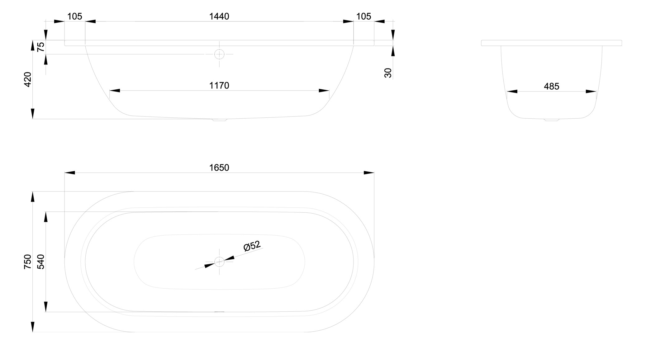 Badewanne BetteStarlet Oval 2720 165x75x42cm, natura