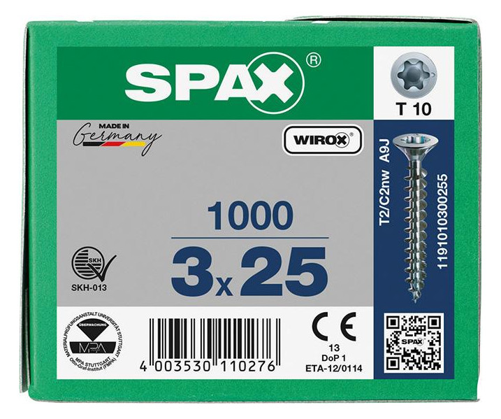 Bild Universalschraube Senkkopf 3x25mm,Vollgw,Innensechsrund T10,WIROX - SPAX-2