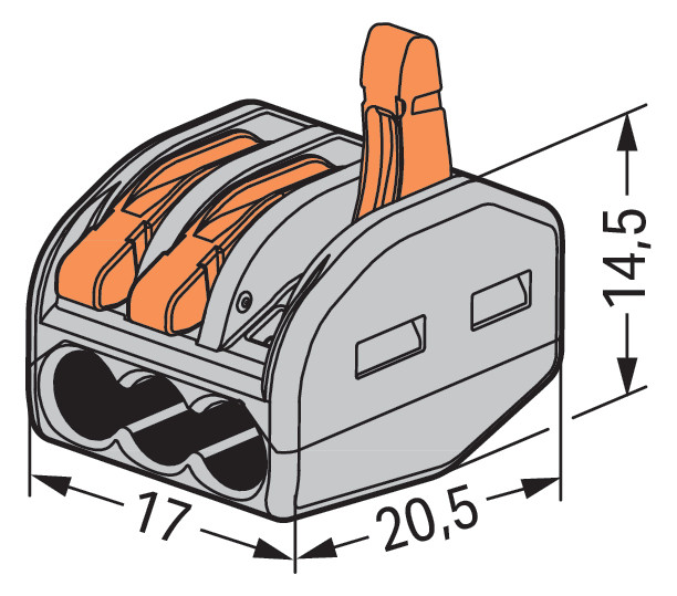 Steckklemme 3f 400V 32A Serie 222 lgr 0,08-2,5qmm m.BetätiHebel f.Massivleiter