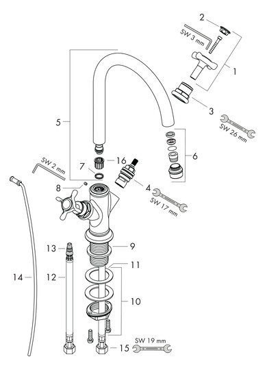 hansgrohe 2-Griff-Waschtischarmatur 210 Axor Montreux Ausladung 175mm, mit Kreuzgriffen, mit Zugstangen-Ablaufgarnitur, brushed nickel