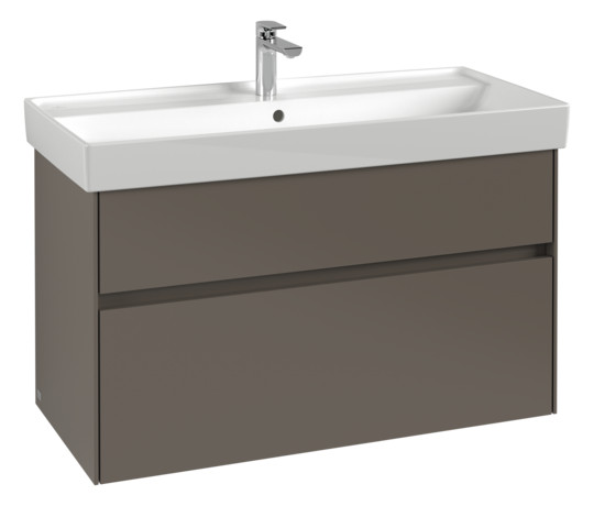 V&B Waschtischunterschrank Collaro 95,4x54,6x44,4cm, Waschbecken mittig, LED-Beleuchtung 7W, white wood