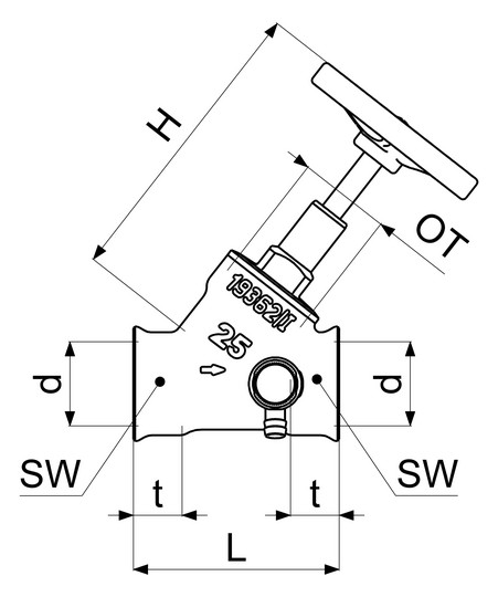 Schlösser Schrägsitzventil 1410 DN 25, Rp 1, mit Entleerung, steigende Spindel