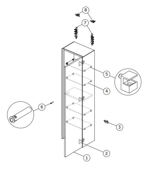 Ideal-Standard Halbhochschrank Conca 1 Tür, Anschlag rechts oder links, 37x25x140cm, Eiche hell Furnier