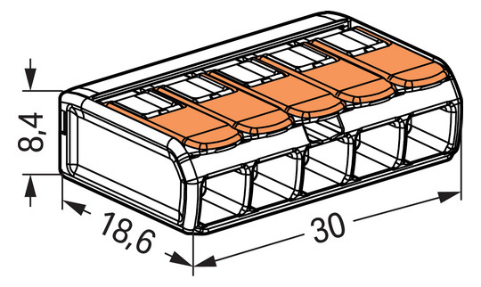 Steckklemme 5f 450V 32A Serie 221 0,2-4qmm m.BetätiHebel f.Massivleiter