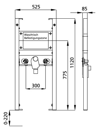 Burda Waschtisch-Element BS+ Bauhöhe 112 cm, UP-Siphon OHA 3500, barrierefrei, Standardanschluss