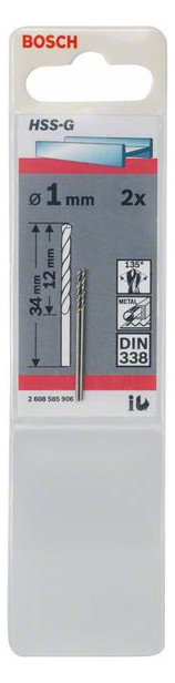 Metallbohrer Ø1mm zyl.Steckachse 12/1mm f.Edelstahl f.Stahl