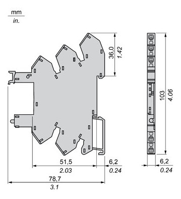Relaissockel Federzug TS35 5Pins Hutschiene TH35 6,2x78,6x101mm