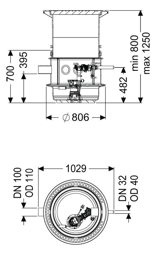 Kessel Pumpstation Aquapump Medium Mono GTF 600, 800-1250 mm, mit Schwimmer, Abdeckung D