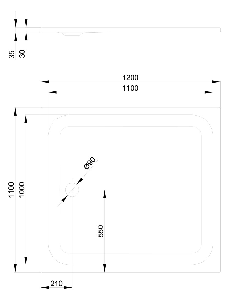 Duschwanne BetteUltra 8664 120x110x3,5cm, Glasur, weiß