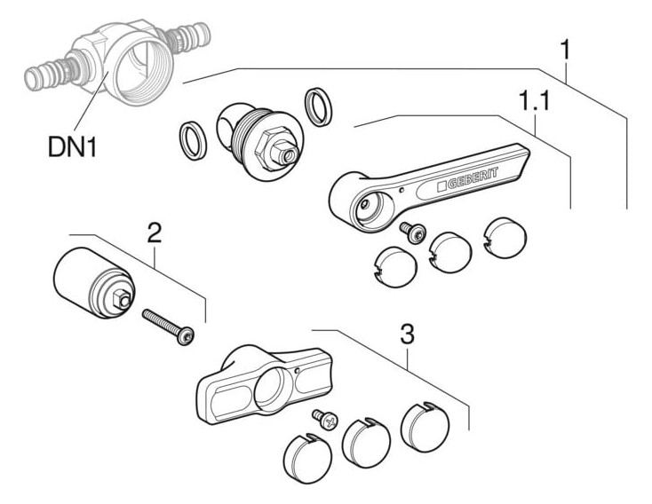 Geberit Kugelhahn Mepla Ø 50 mm, mit Betätigungshebel, Messing