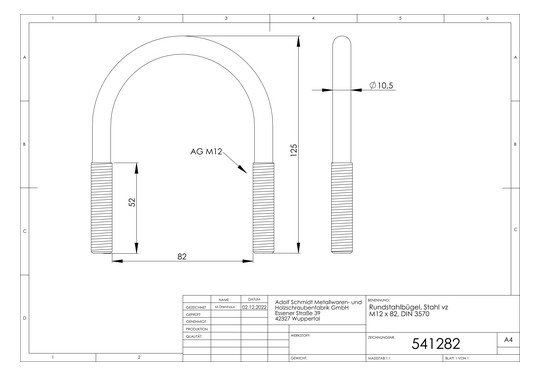 ASW Rundbügel M 12 x 82 mm, Stahl verzinkt