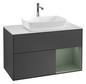 V&B Waschtisch-Unterschrank Wandbeleuchtung Finion 100cm, Abdeckplatte white matt, Regal Olive matt lacquer, Anthracite matt