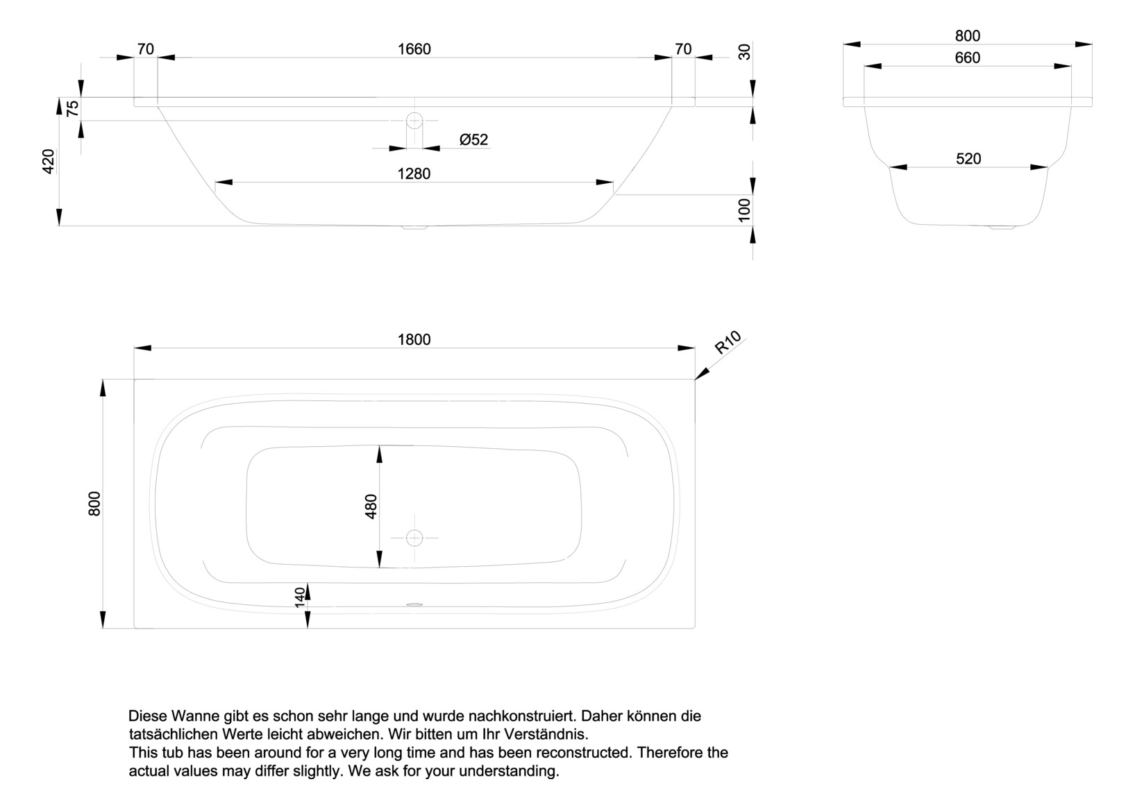 Bette Badewanne DUO-3820 1 Griff, snow, 180x80x42cm