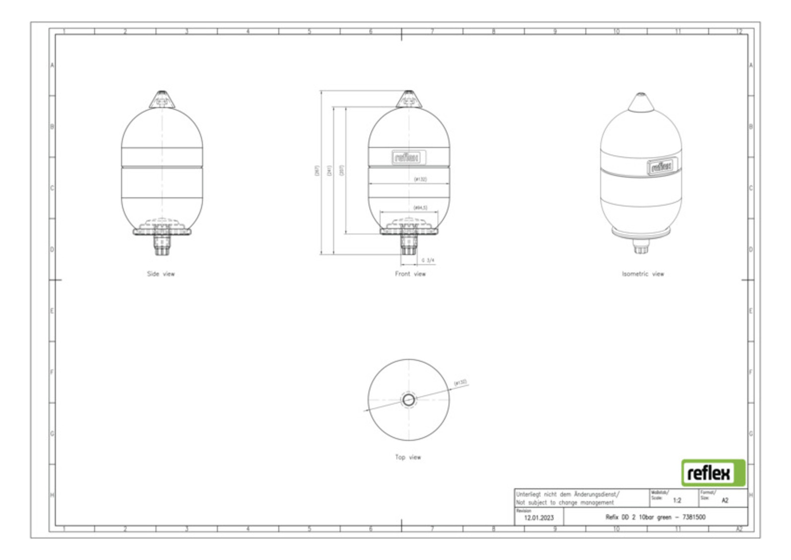 Reflex Membran-Druckausdehnungsgefäß Refix DD 2, 10 bar/70 °C, G 3/4, grün