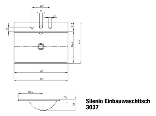 Kaldewei Einbau-Waschtisch SILENIO 3037, 60 x 46 cm, manhattan Perl-Effekt, ohne Überlauf, 3 Hahnlöcher