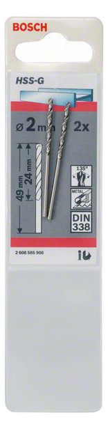 Metallbohrer Ø2mm zyl.Steckachse 24/2mm f.Edelstahl f.Stahl