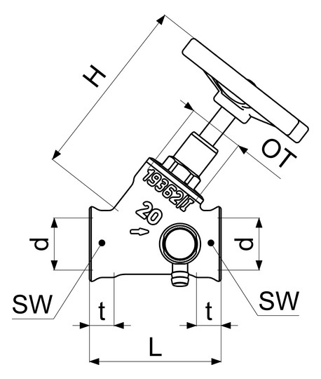 Schlösser Schrägsitzventil 1410 DN 20, Rp 3/4, mit Entleerung, steigende Spindel