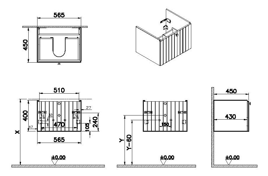 VitrA Bad Waschtisch-Unterschrank Root Groove 56,5x45x40cm, 1 Vollauszug, Korpus Fjordgrün Matt