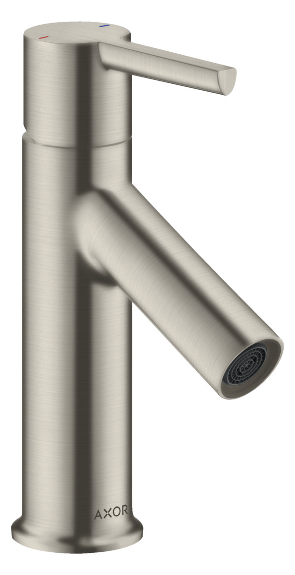 hansgrohe Waschtisch-Einhebelmischer 80 Axor Starck Ausladung 86mm, mit Hebelgriff, mit Zugstangen-Ablaufgarnitur, für Handwaschbecken, Edelstahl-Optik