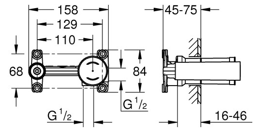 GROHE UP-Grundkörper 1/2", Universal, mit Temperaturbegrenzer, für 2-Loch-Waschtischarmatur