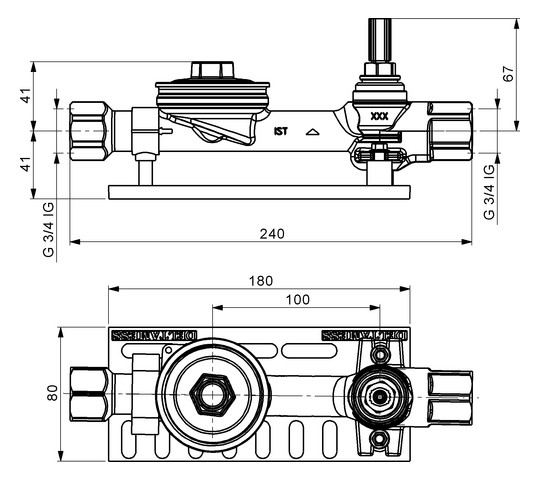 Deltamess Wasserzähler-Traverse KOAX 2 3/4" IG, Aufputz, Rotguss