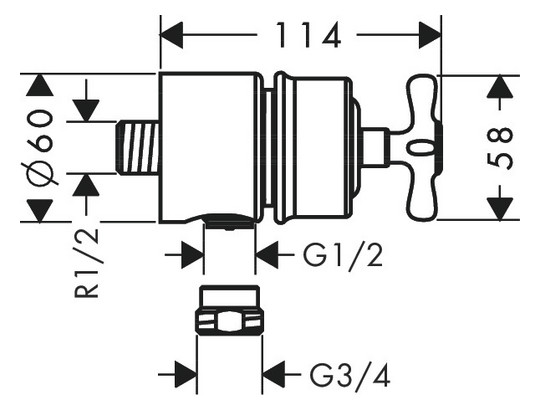 hansgrohe Absperrventil Axor Montreux Stop mit Rückflussverhinderer, Kreuzgriff, brushed nickel